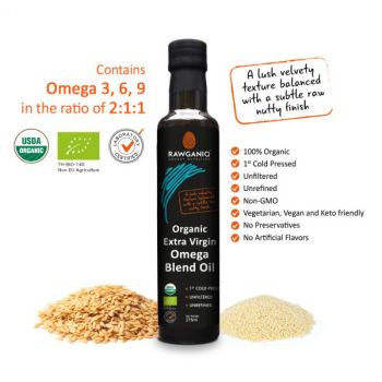 Organic Extra Virgin Omega Blend Oil (2:1:1), Cold Pressed, Unrefined, Unfiltered 275ml